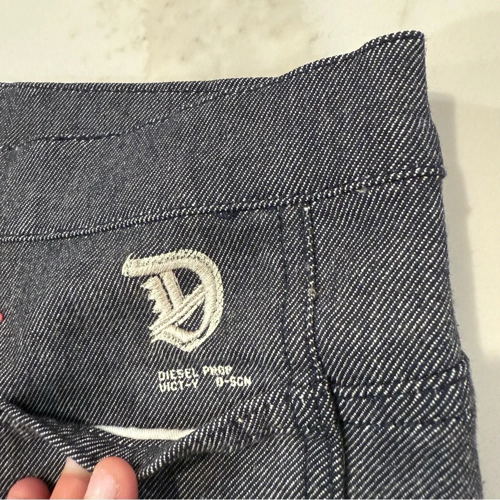 Y2K Vintage DIESEL Denim Flare Pants Side AnkleSlits Womens 28 Gray/Pink Accents - Picture 4 of 12